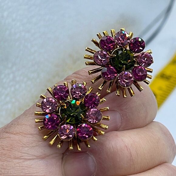 Vintage Jewelry - Vintage Ab rose and green floral earrings